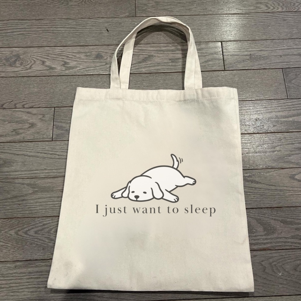 Cute Tote Bag with Sleepy Dog Print